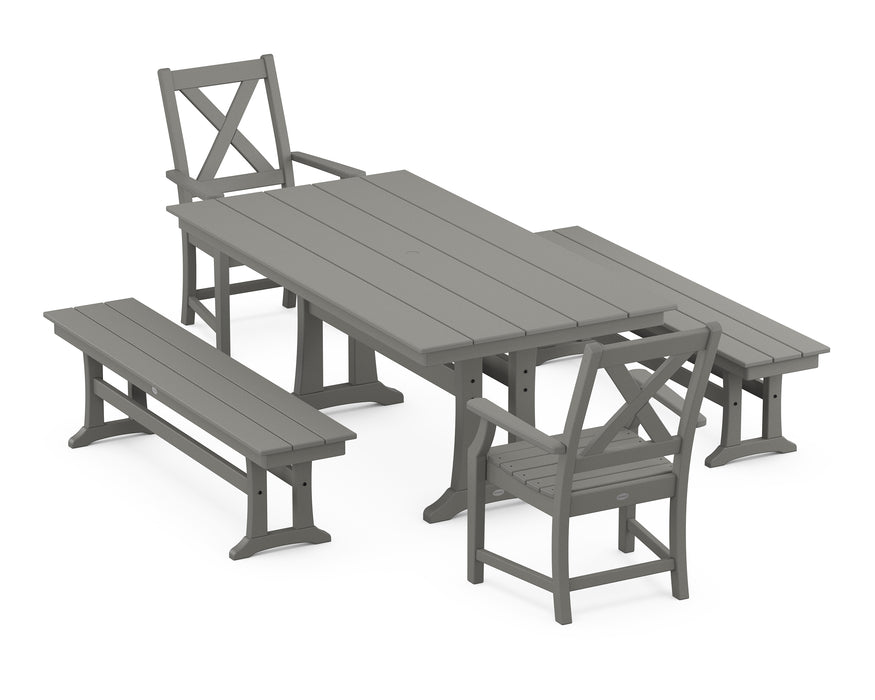 POLYWOOD Braxton 5-Piece Farmhouse Dining Set With Trestle Legs in Slate Grey