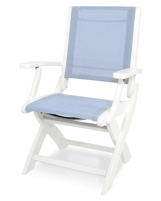 POLYWOOD Coastal Folding Chair in White / Poolside Sling image