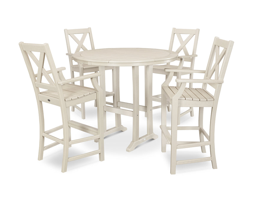 POLYWOOD Braxton 5-Piece Nautical Trestle Arm Chair Bar Set in Sand