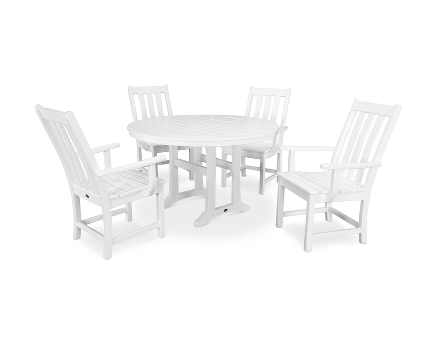 POLYWOOD Vineyard 5-Piece Round Dining Set with Trestle Legs in Vintage White