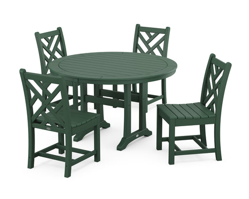 POLYWOOD Chippendale Side Chair 5-Piece Round Dining Set With Trestle Legs in Green image