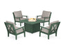 POLYWOOD Braxton 5-Piece Deep Seating Conversation Set with Fire Pit Table in Green / Weathered Tweed image