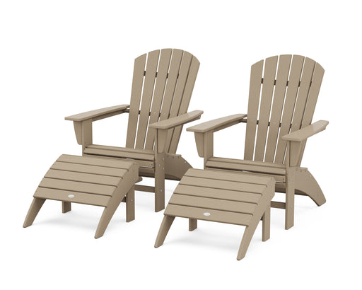 POLYWOOD Nautical Curveback Adirondack Chair 4-Piece Set with Ottomans in Vintage Sahara image