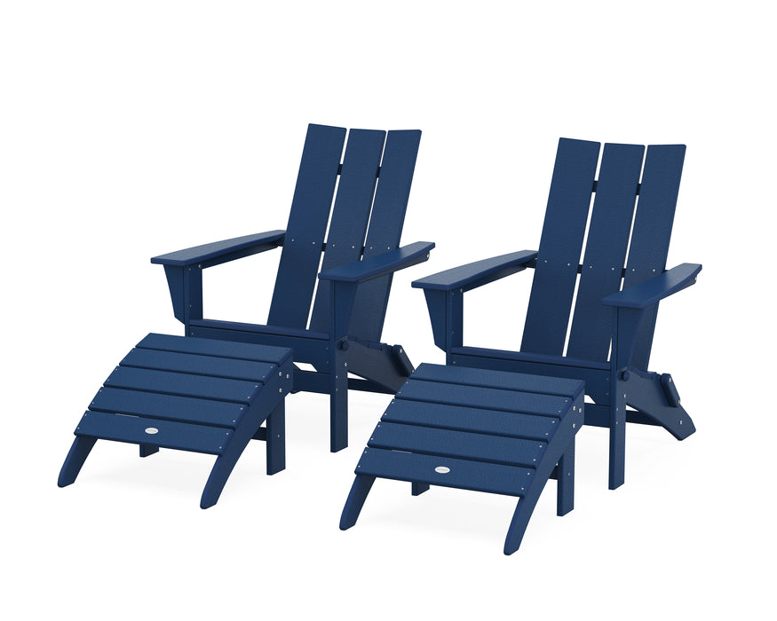 POLYWOOD Modern Folding Adirondack Chair 4-Piece Set with Ottomans in Navy