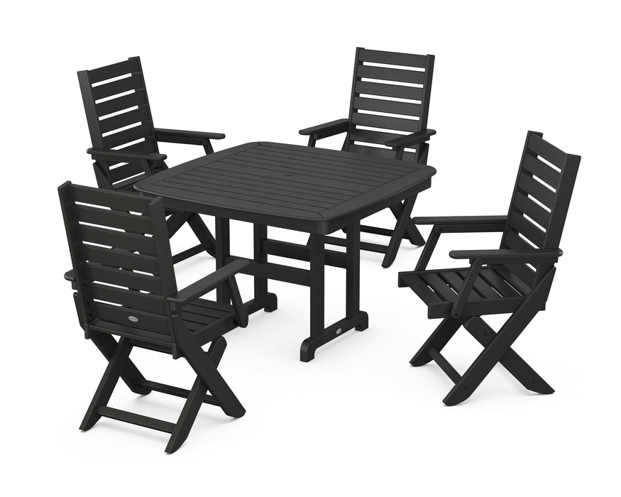 POLYWOOD Captain 5-Piece Dining Set with Trestle Legs in Black