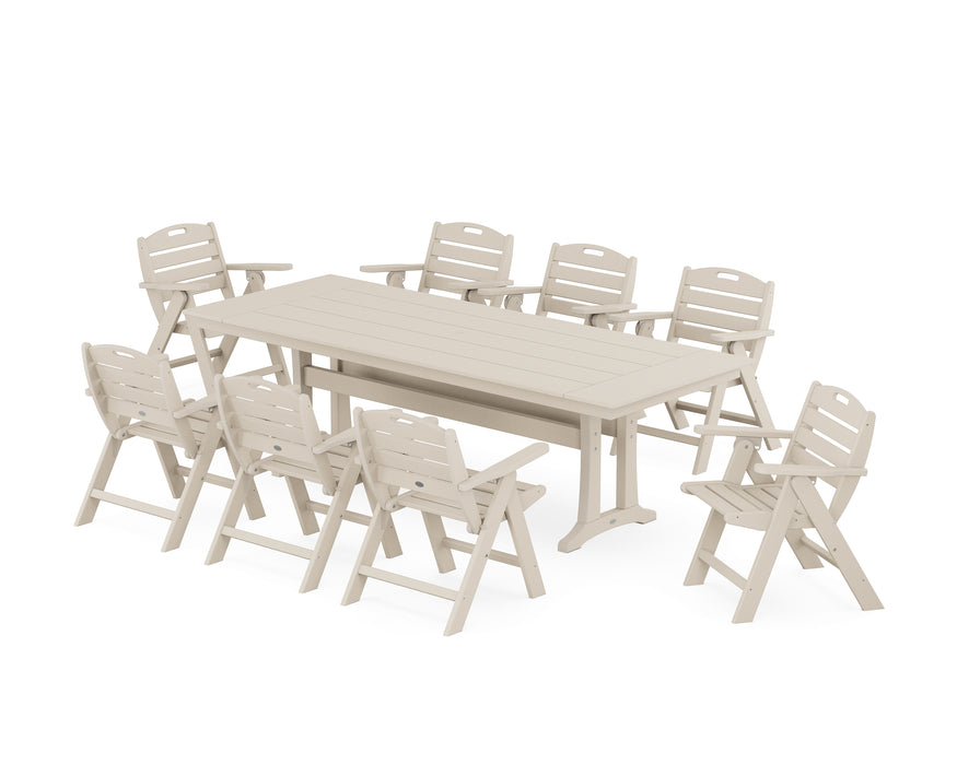 POLYWOOD Nautical Lowback 9-Piece Farmhouse Dining Set with Trestle Legs in Sand image