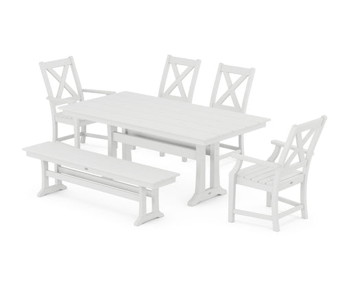 POLYWOOD Braxton 6-Piece Farmhouse Dining Set With Trestle Legs in White image