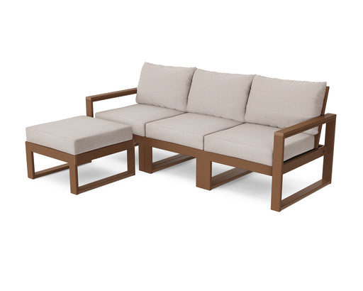 POLYWOOD EDGE 4-Piece Modular Deep Seating Set with Ottoman in Teak / Dune Burlap image