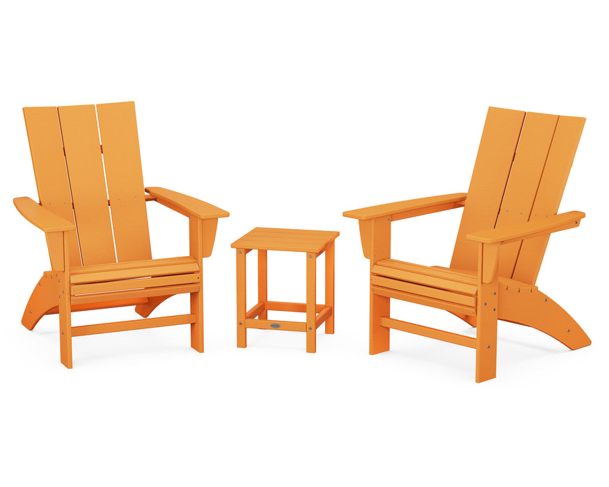 POLYWOOD Modern 3-Piece Curveback Adirondack Set with Long Island 18" Side Table in Tangerine image