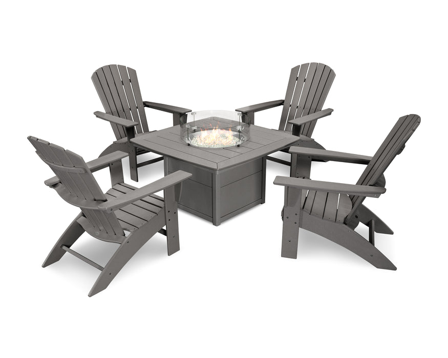 POLYWOOD Nautical Curveback Adirondack 5-Piece Conversation Set with Fire Table in Slate Grey image