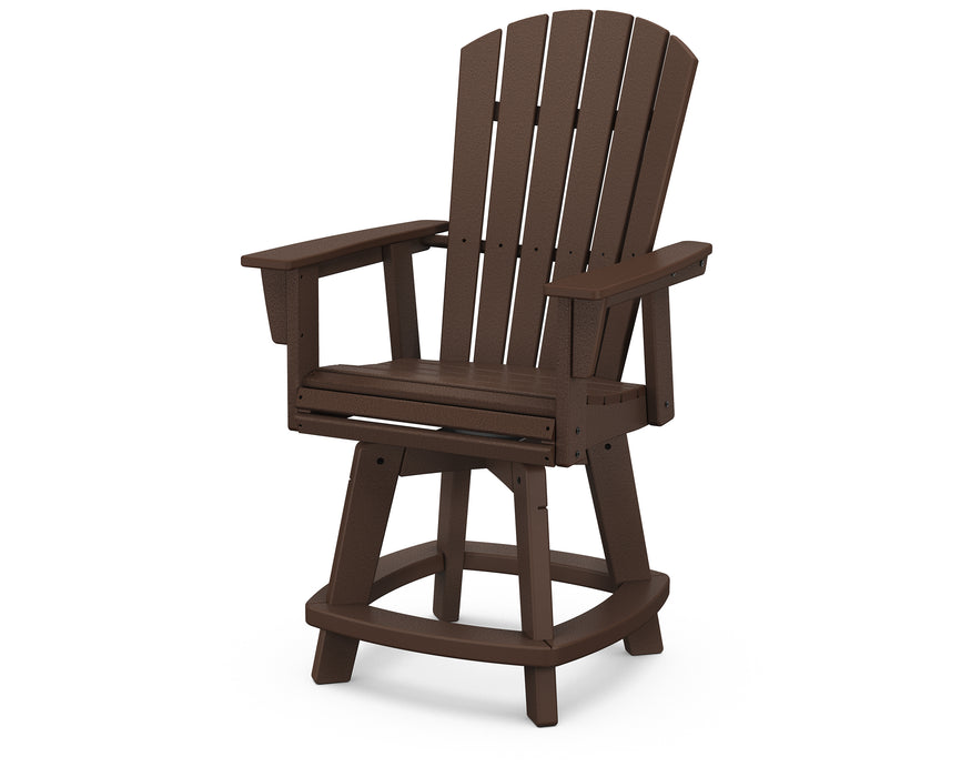 POLYWOOD Nautical Curveback Adirondack Swivel Counter Chair in Mahogany