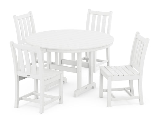 POLYWOOD Traditional Garden Side Chair 5-Piece Round Farmhouse Dining Set in White image