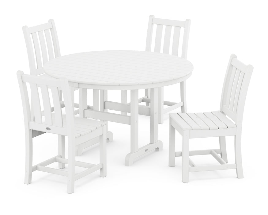 POLYWOOD Traditional Garden Side Chair 5-Piece Round Farmhouse Dining Set in White image