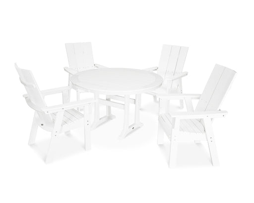 POLYWOOD Modern Curveback Adirondack 5-Piece Nautical Trestle Dining Set in Vintage White image