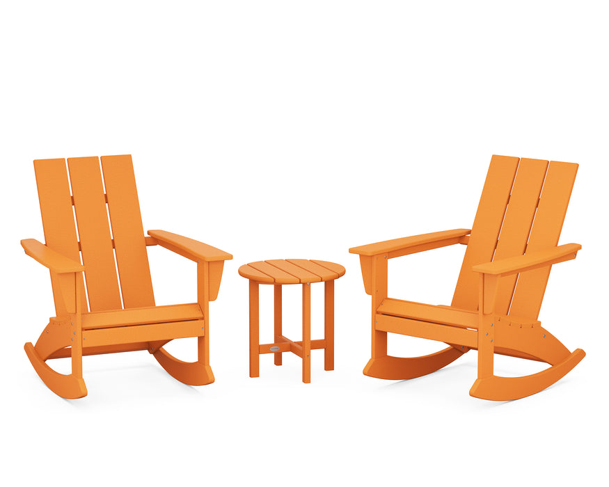 POLYWOOD Modern 3-Piece Adirondack Rocking Chair Set in Tangerine