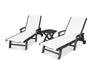 POLYWOOD Coastal 3-Piece Wheeled Chaise Set in Black / White Sling image