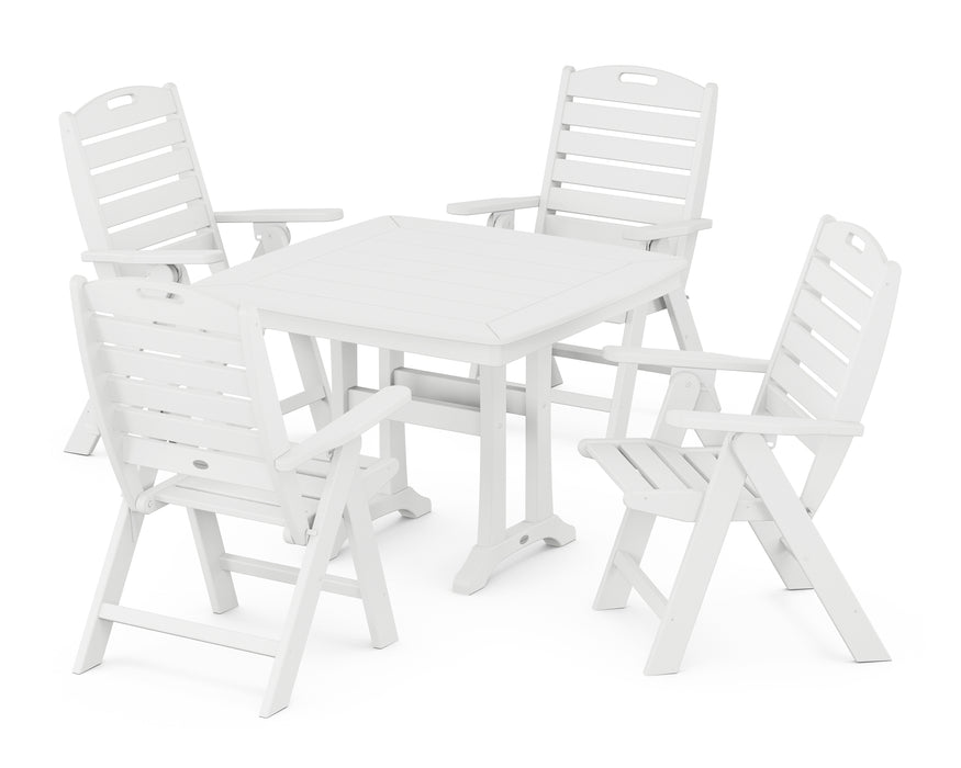 POLYWOOD Nautical Highback 5-Piece Dining Set with Trestle Legs in White