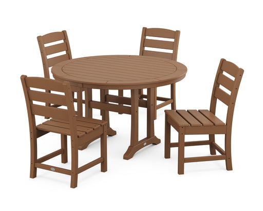 POLYWOOD Lakeside Side Chair 5-Piece Round Dining Set With Trestle Legs in Teak image