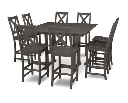 POLYWOOD Braxton 9-Piece Farmhouse Trestle Bar Set in Vintage Coffee image