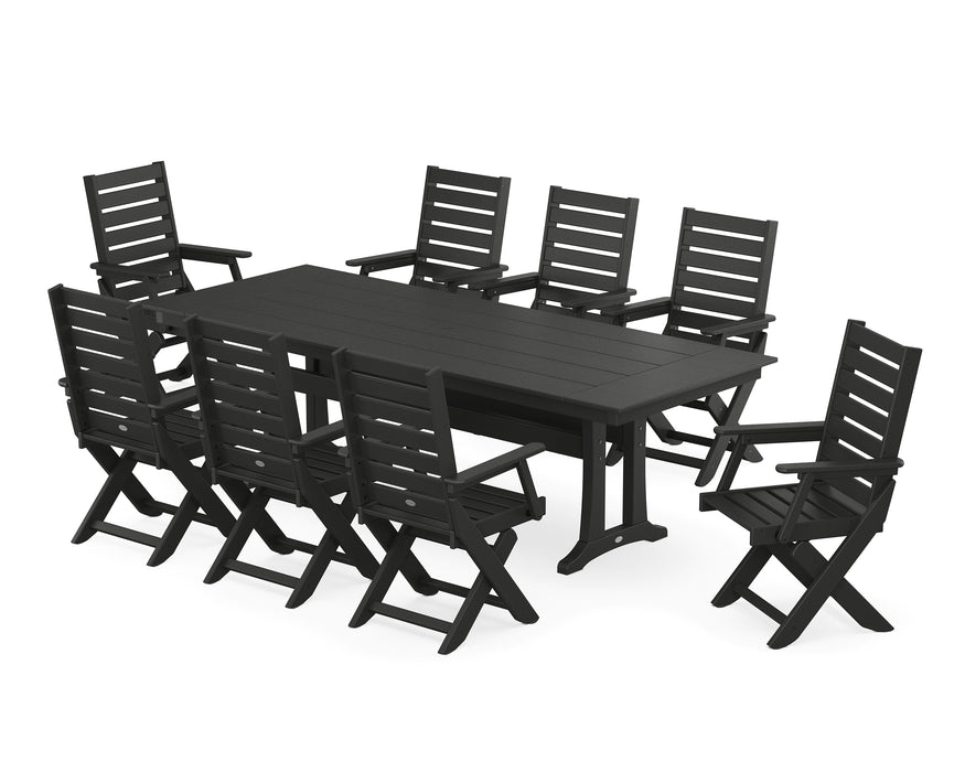 POLYWOOD Captain 9-Piece Farmhouse Dining Set with Trestle Legs in Black image