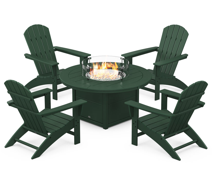 POLYWOOD Nautical 5-Piece Adirondack Chair Conversation Set with Fire Pit Table in Green image