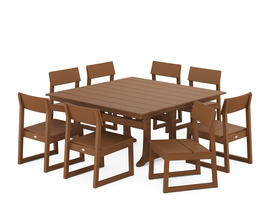 POLYWOOD EDGE Side Chair 9-Piece Dining Set with Trestle Legs in Teak image