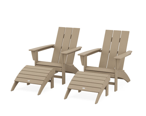 POLYWOOD Modern Adirondack Chair 4-Piece Set with Ottomans in Vintage Sahara image