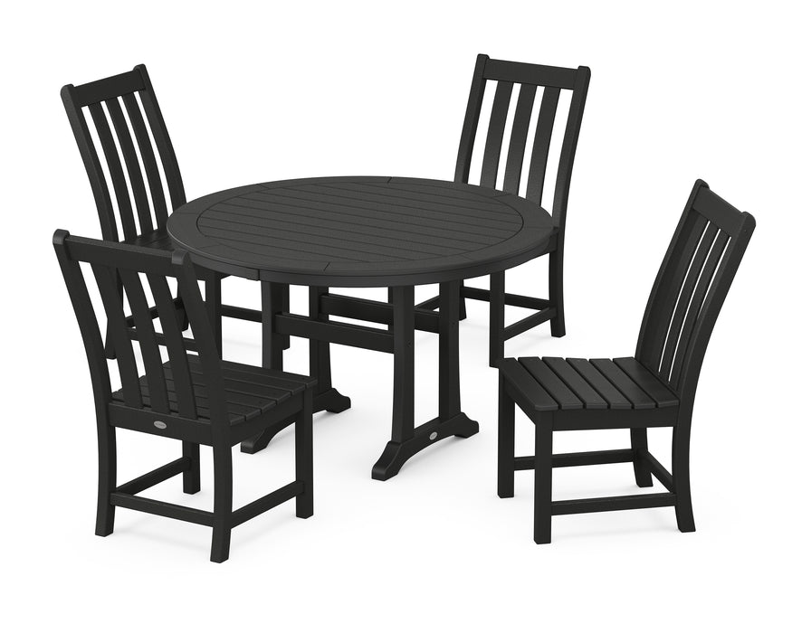 POLYWOOD Vineyard Side Chair 5-Piece Round Dining Set With Trestle Legs in Black