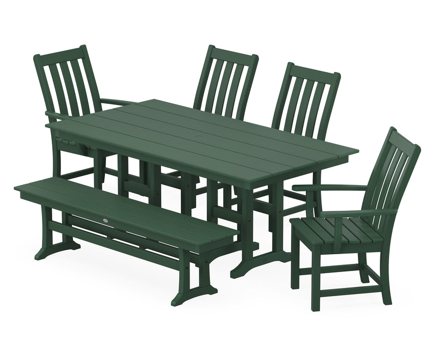 POLYWOOD Vineyard 6-Piece Farmhouse Dining Set with Bench in Green