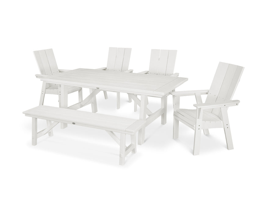 POLYWOOD Modern Curveback Adirondack 6Piece Rustic Farmhouse Dining S