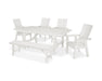 POLYWOOD Modern Curveback Adirondack 6-Piece Rustic Farmhouse Dining Set with Bench in Vintage White image