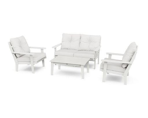 POLYWOOD Lakeside 4-Piece Deep Seating Set in Vintage White / Natural Linen image