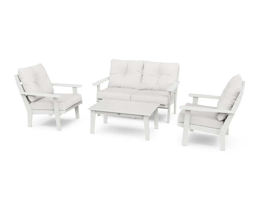 POLYWOOD Lakeside 4-Piece Deep Seating Set in Vintage White / Natural Linen image