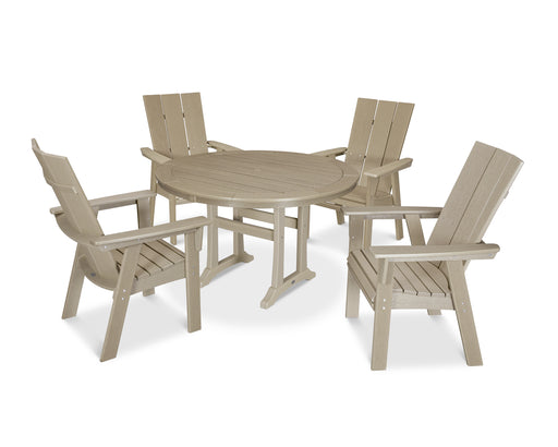 POLYWOOD Modern Curveback Adirondack 5-Piece Nautical Trestle Dining Set in Vintage Sahara image