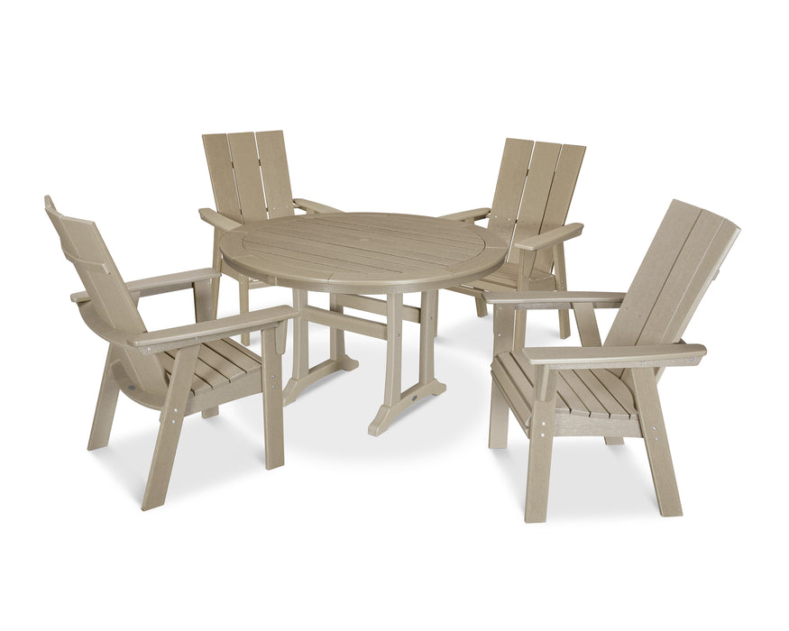 POLYWOOD Modern Curveback Adirondack 5-Piece Nautical Trestle Dining Set in Vintage Sahara image