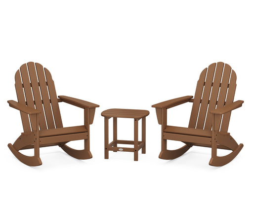 POLYWOOD Vineyard 3-Piece Adirondack Rocking Chair Set with South Beach 18" Side Table in Teak image