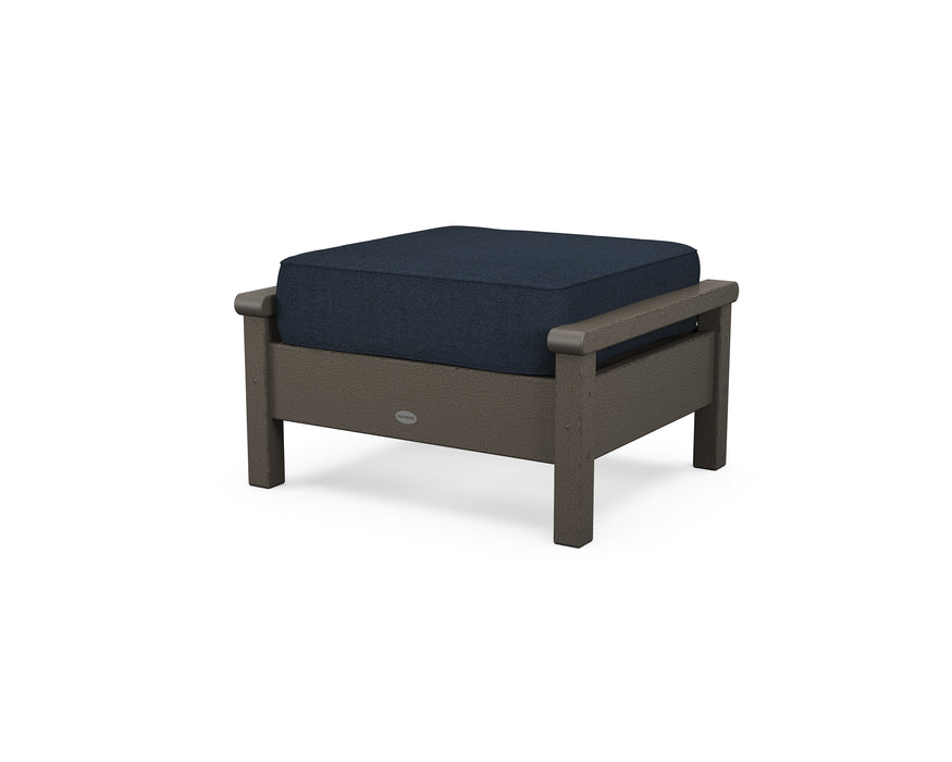 POLYWOOD Harbour Deep Seating Ottoman in Vintage Coffee / Marine Indigo