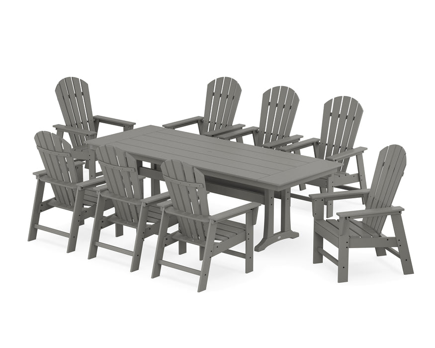 POLYWOOD South Beach 9-Piece Farmhouse Dining Set with Trestle Legs in Slate Grey