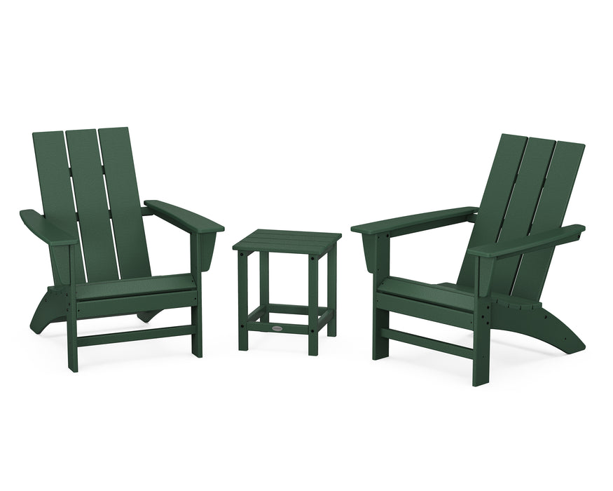 POLYWOOD Modern 3-Piece Adirondack Set with Long Island 18" Side Table in Green image