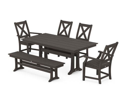 POLYWOOD Braxton 6-Piece Farmhouse Dining Set With Trestle Legs in Vintage Coffee image