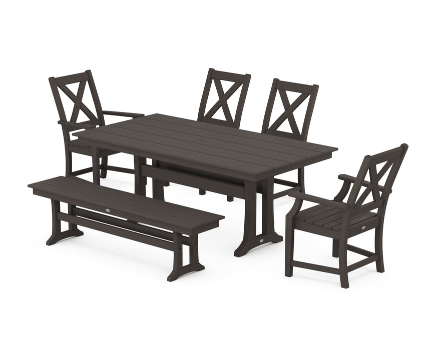 POLYWOOD Braxton 6-Piece Farmhouse Dining Set With Trestle Legs in Vintage Coffee image