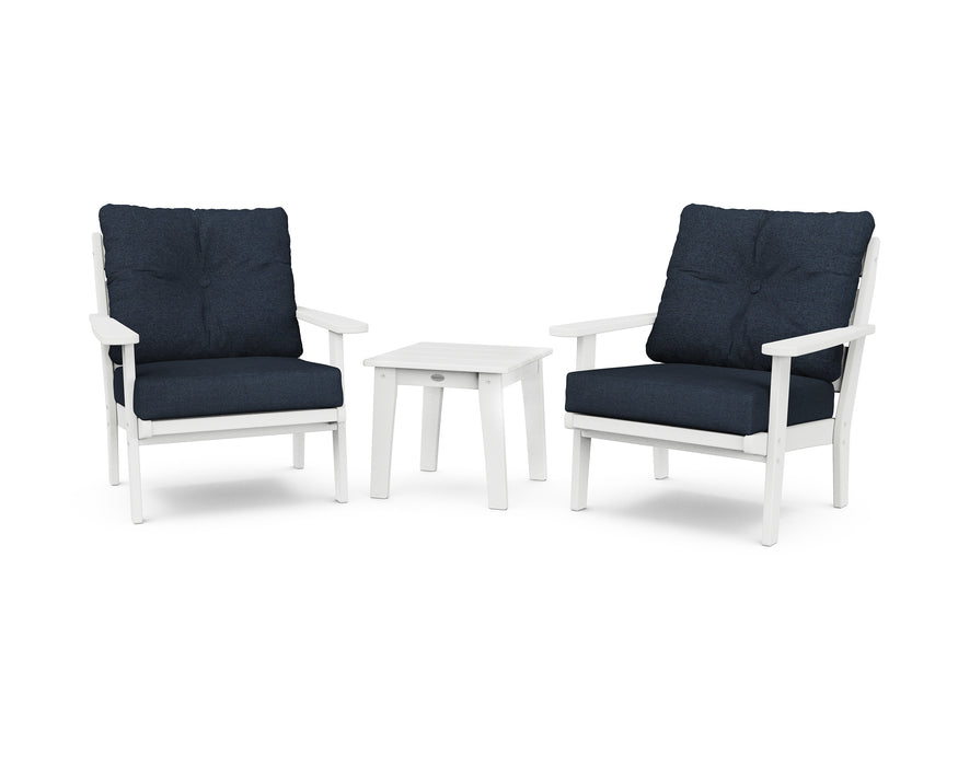 POLYWOOD Lakeside 3-Piece Deep Seating Chair Set in White / Marine Indigo image