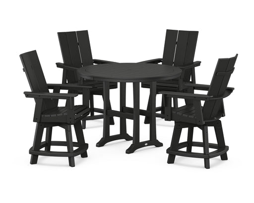 POLYWOOD 5-Piece Modern Swivel Counter Set in Black image