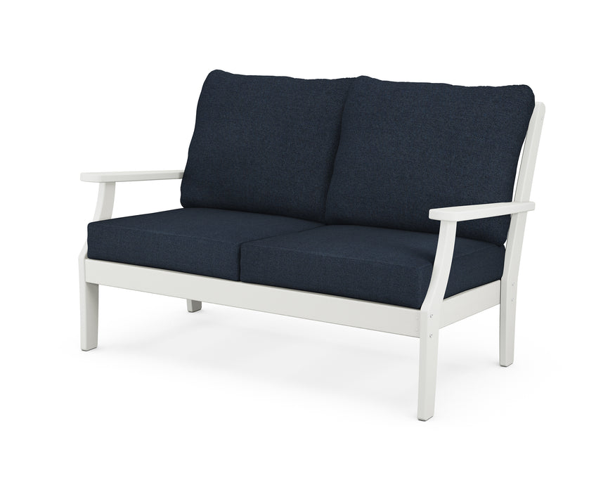 POLYWOOD Braxton Deep Seating Loveseat in Vintage White / Marine Indigo