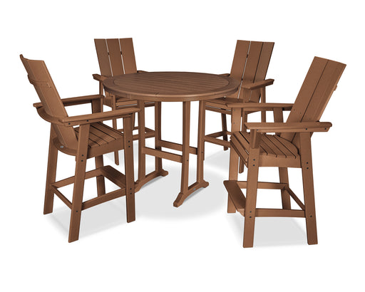 POLYWOOD Modern Curveback Adirondack 5-Piece Nautical Trestle Bar Set in Teak image