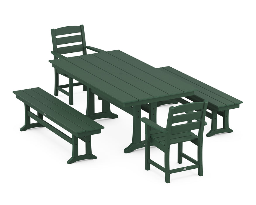 POLYWOOD Lakeside 5-Piece Farmhouse Dining Set With Trestle Legs in Green image