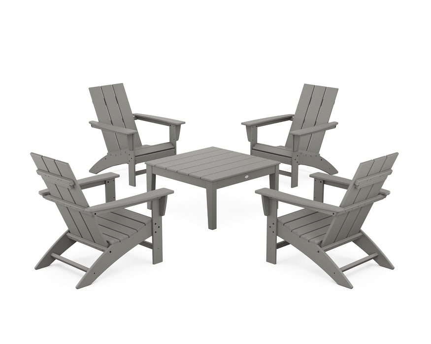 POLYWOOD 5-Piece Modern Adirondack Chair Conversation Set with 36" Conversation Table in Slate Grey image