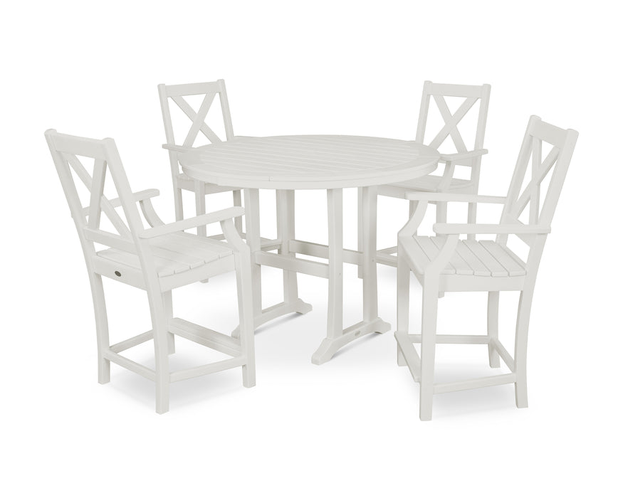 POLYWOOD Braxton 5-Piece Nautical Trestle Arm Chair Counter Set in White image