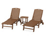 POLYWOOD Nautical 3-Piece Chaise Lounge with Wheels Set with South Beach 18" Side Table in Teak image