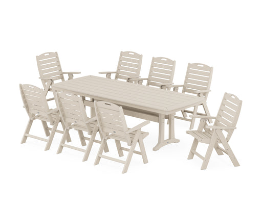 POLYWOOD Nautical Highback 9-Piece Dining Set with Trestle Legs in Sand image